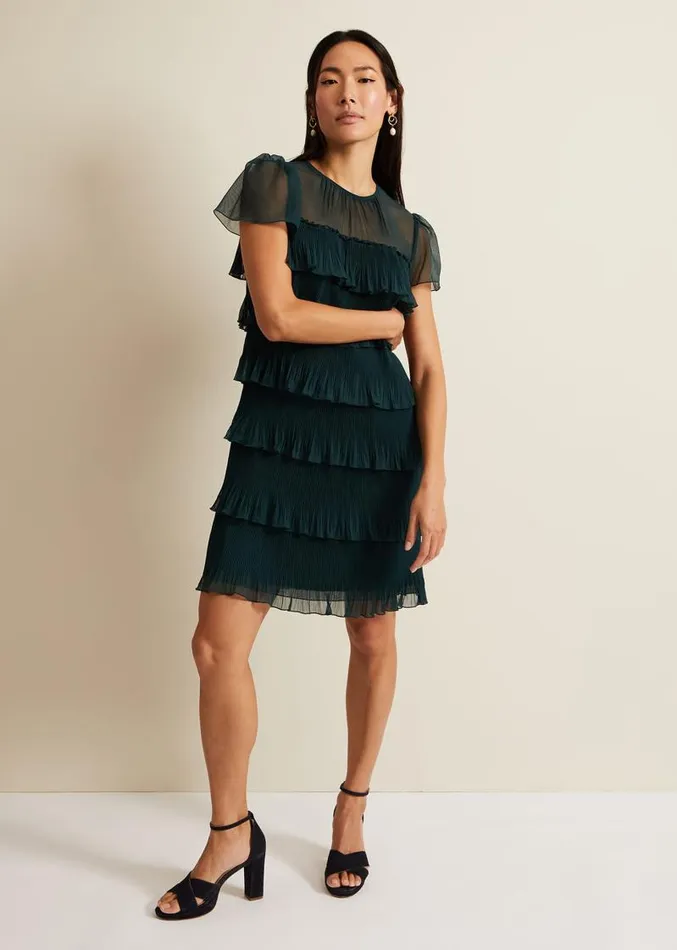 Mimi Dark Green Frill Mini Dress Dark Green Women Phase Eight Dresses