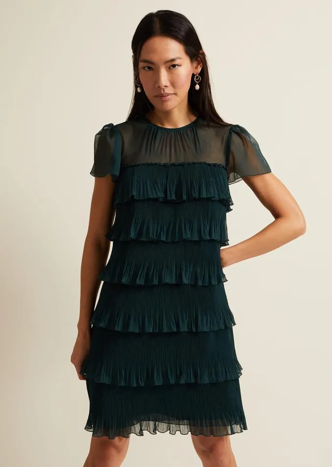 Mimi Dark Green Frill Mini Dress Dark Green Women Phase Eight Dresses