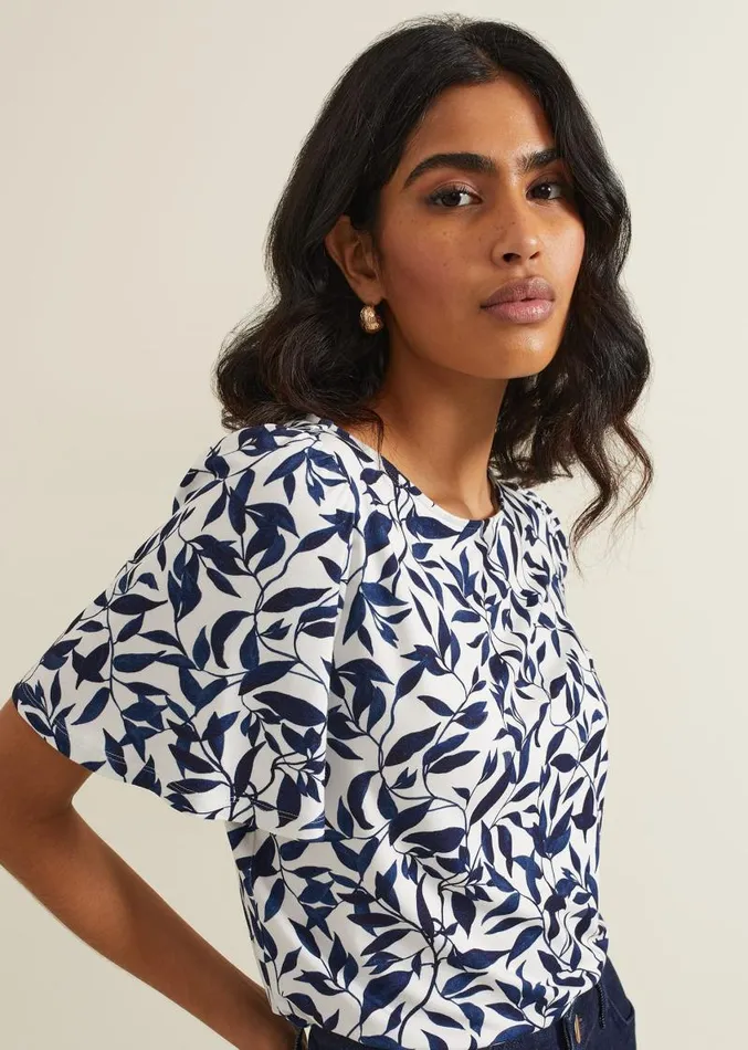 Nayana Leaf Print Top Navywhite Women Phase Eight Tops and TShirts