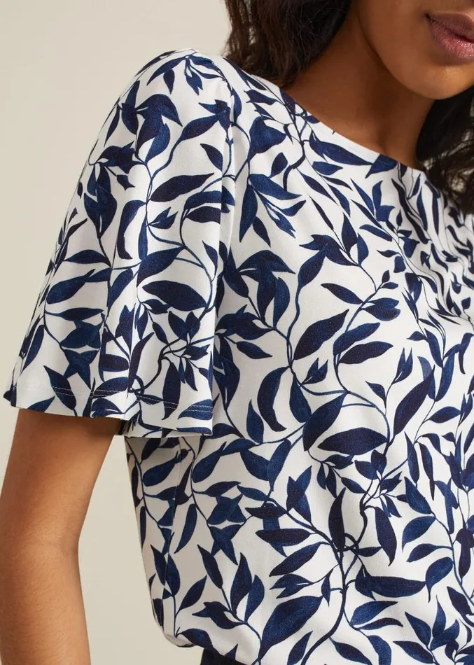 Nayana Leaf Print Top Navywhite Women Phase Eight Tops and TShirts