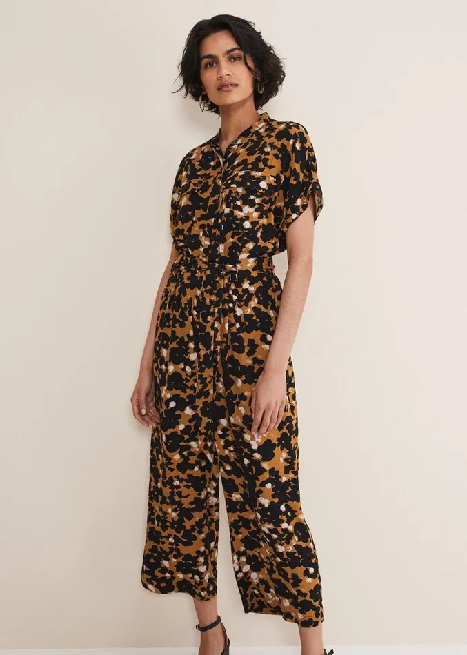 Nell Abstract Cropped Wide Leg Jumpsuit Neutral Women Phase Eight Dresses