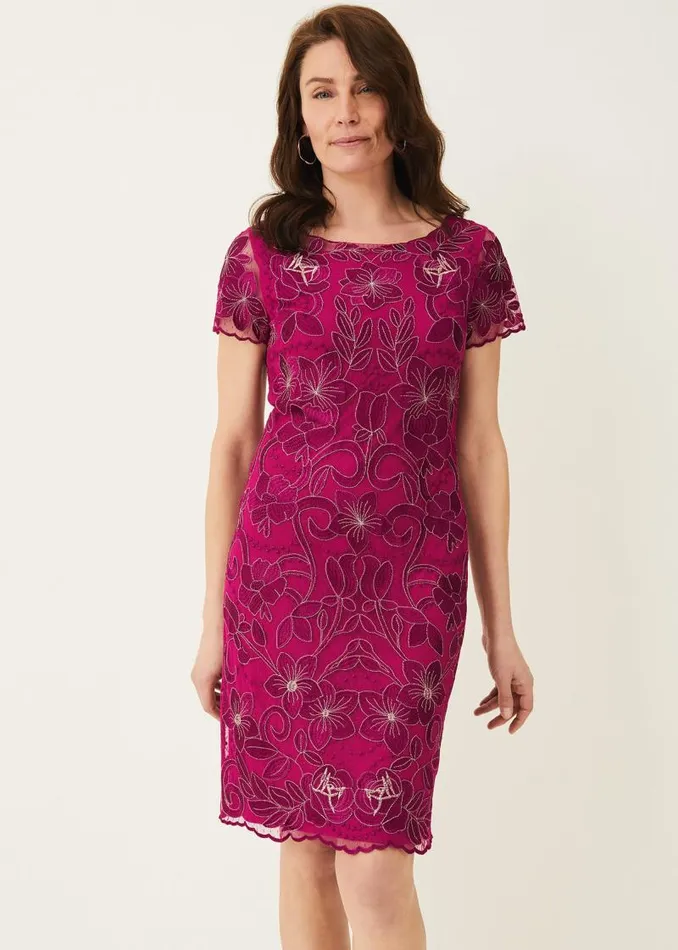 Nessa Embroidered Dress Fuchsia Women Phase Eight Dresses