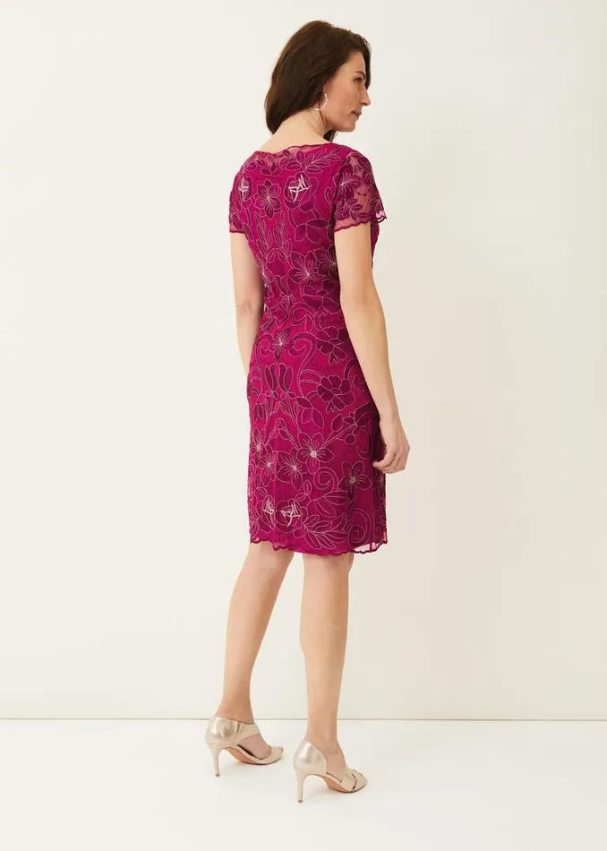 Nessa Embroidered Dress Fuchsia Women Phase Eight Dresses