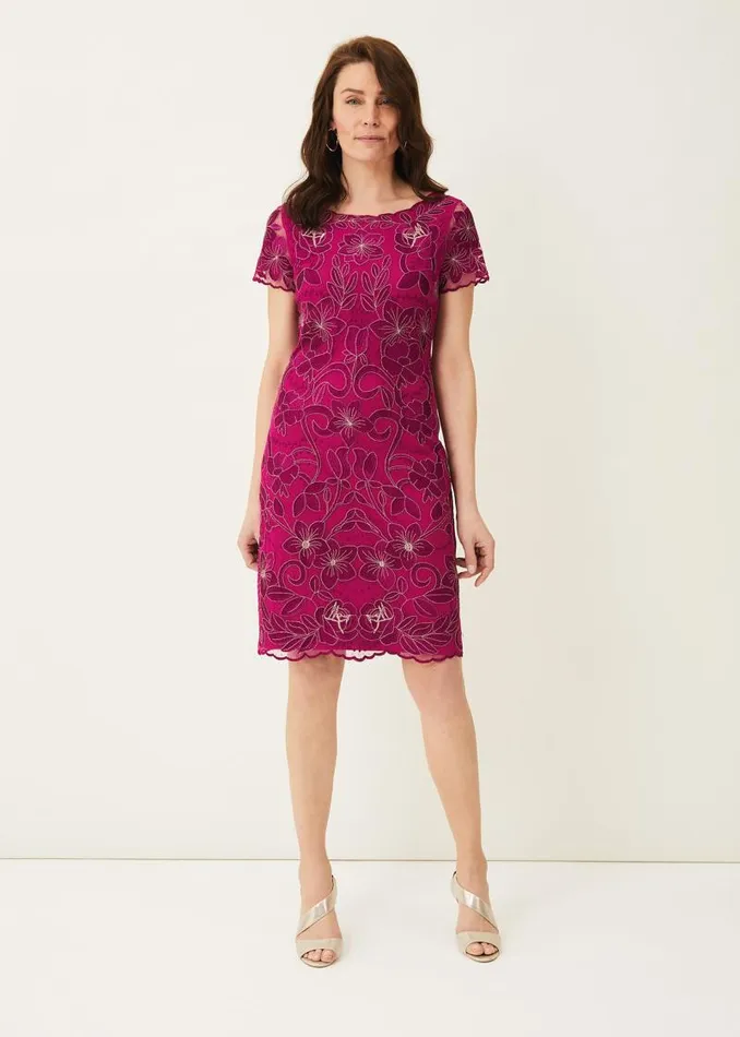 Nessa Embroidered Dress Fuchsia Women Phase Eight Dresses