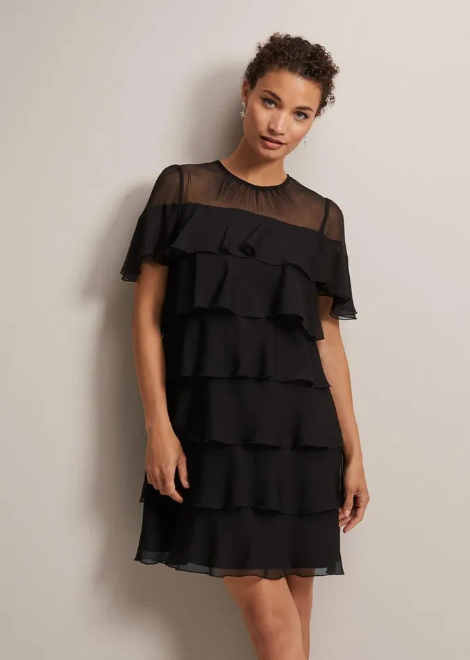 Nika Black Tiered Shift Dress Black Women Phase Eight Dresses