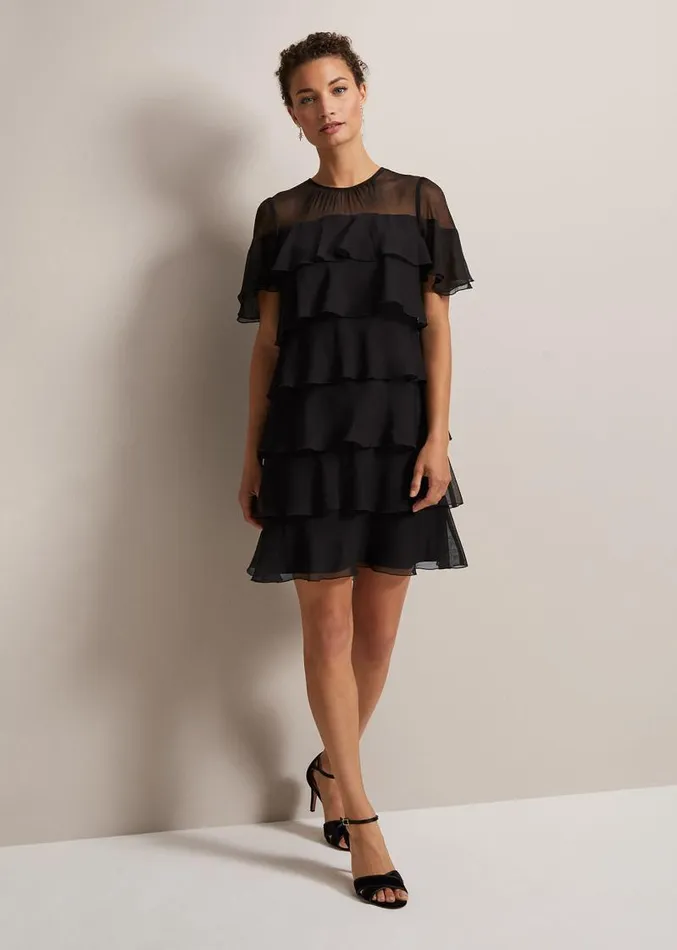 Nika Black Tiered Shift Dress Black Women Phase Eight Dresses