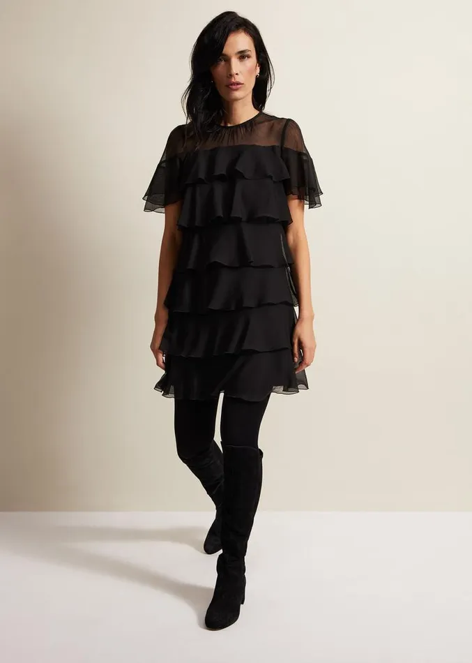 Nika Black Tiered Shift Dress Black Women Phase Eight Dresses