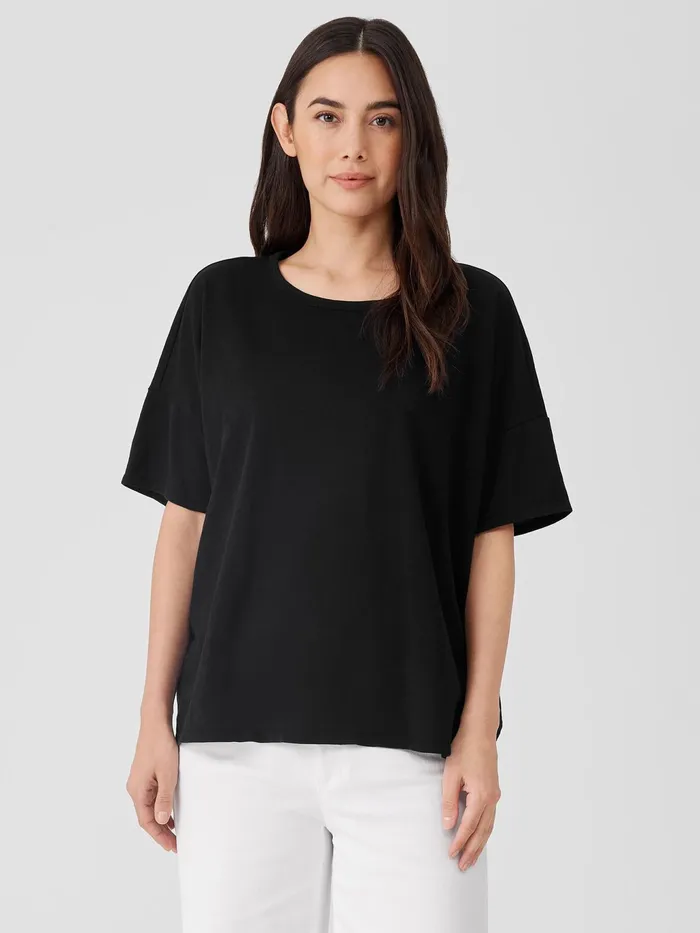 Organic Cotton Slub Crew Neck Tee Black Women Eileen Fisher Tops and Tees
