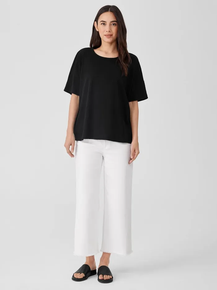 Organic Cotton Slub Crew Neck Tee Black Women Eileen Fisher Tops and Tees