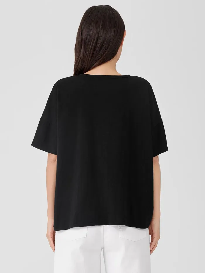 Organic Cotton Slub Crew Neck Tee Black Women Eileen Fisher Tops and Tees