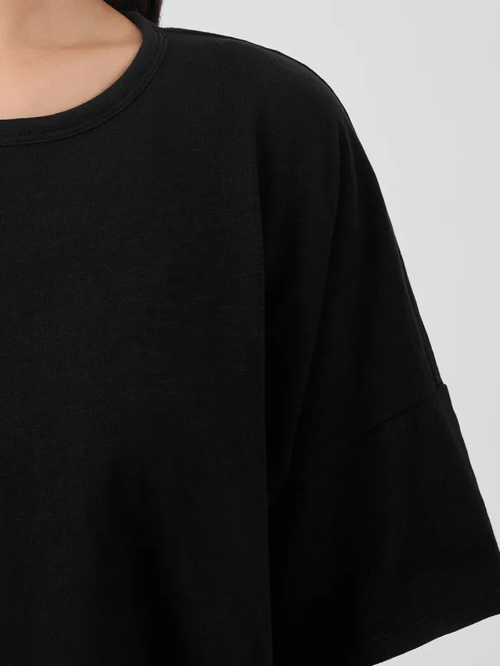 Organic Cotton Slub Crew Neck Tee Black Women Eileen Fisher Tops and Tees