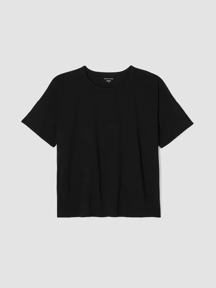 Organic Cotton Slub Crew Neck Tee Black Women Eileen Fisher Tops and Tees