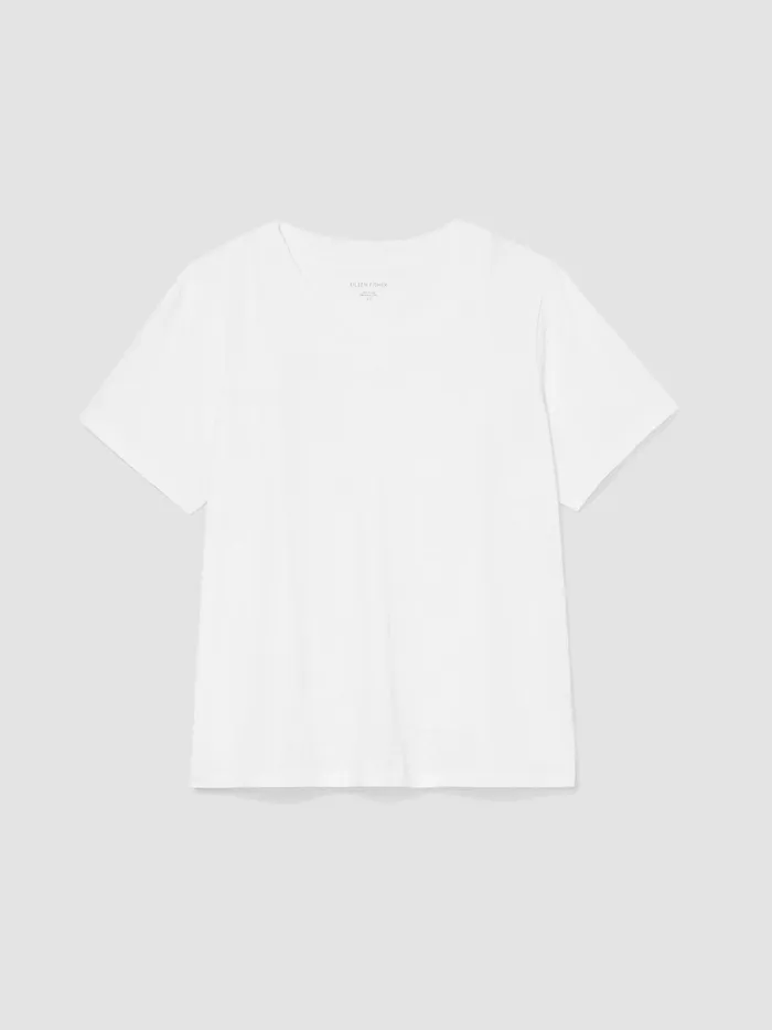 Organic Cotton Slub VNeck Tee White Women Eileen Fisher Tops and Tees