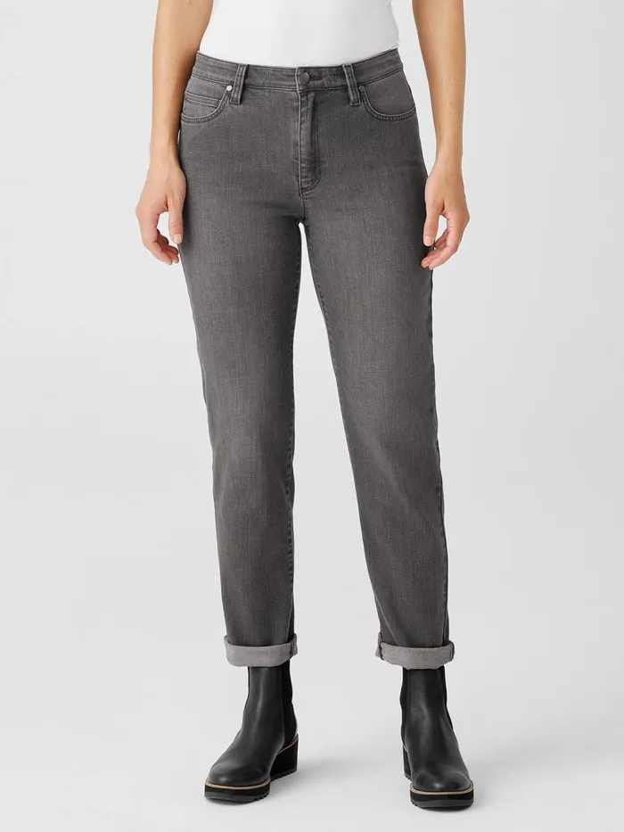 Organic Cotton Stretch HighWaisted Jean Carbon Women Eileen Fisher Denim