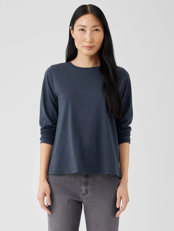 Organic Pima Cotton Jersey LongSleeve Tee Ocean Women Eileen Fisher Tops and Tees
