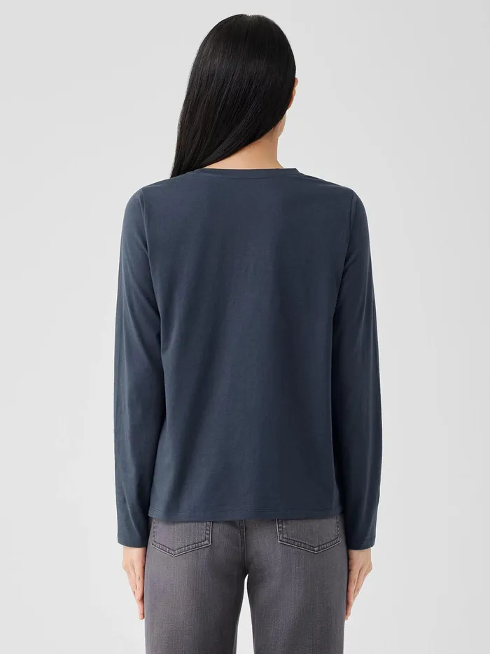Organic Pima Cotton Jersey LongSleeve Tee Ocean Women Eileen Fisher Tops and Tees