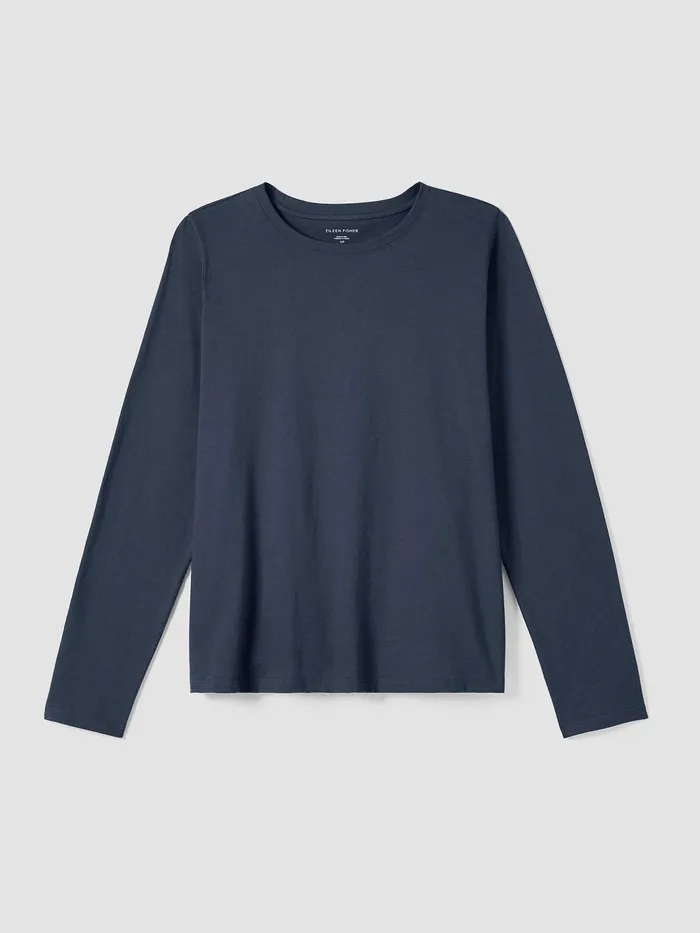 Organic Pima Cotton Jersey LongSleeve Tee Ocean Women Eileen Fisher Tops and Tees