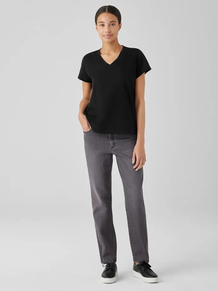 Organic Pima Cotton Jersey VNeck Tee Black Women Eileen Fisher Tops and Tees