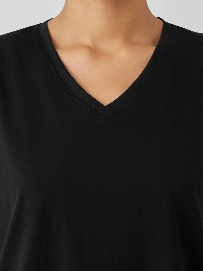 Organic Pima Cotton Jersey VNeck Tee Black Women Eileen Fisher Tops and Tees