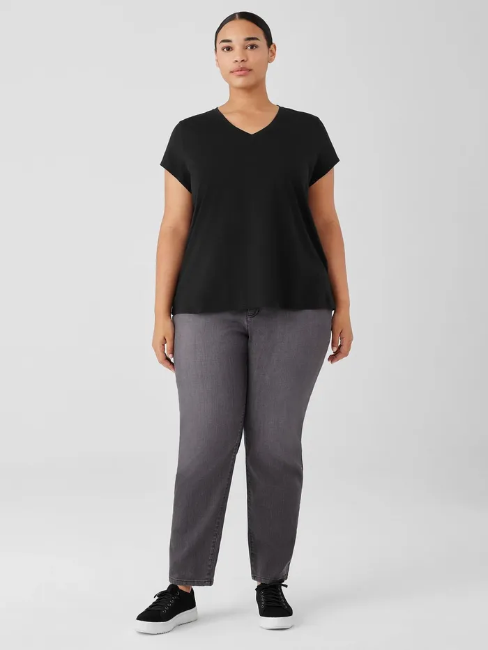 Organic Pima Cotton Jersey VNeck Tee Black Women Eileen Fisher Tops and Tees