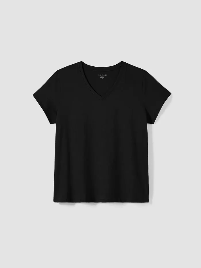 Organic Pima Cotton Jersey VNeck Tee Black Women Eileen Fisher Tops and Tees
