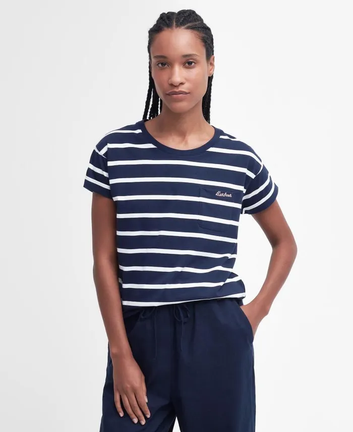Otterburn Stripe TShirt Navywhite Stripe Women Barbour TShirts