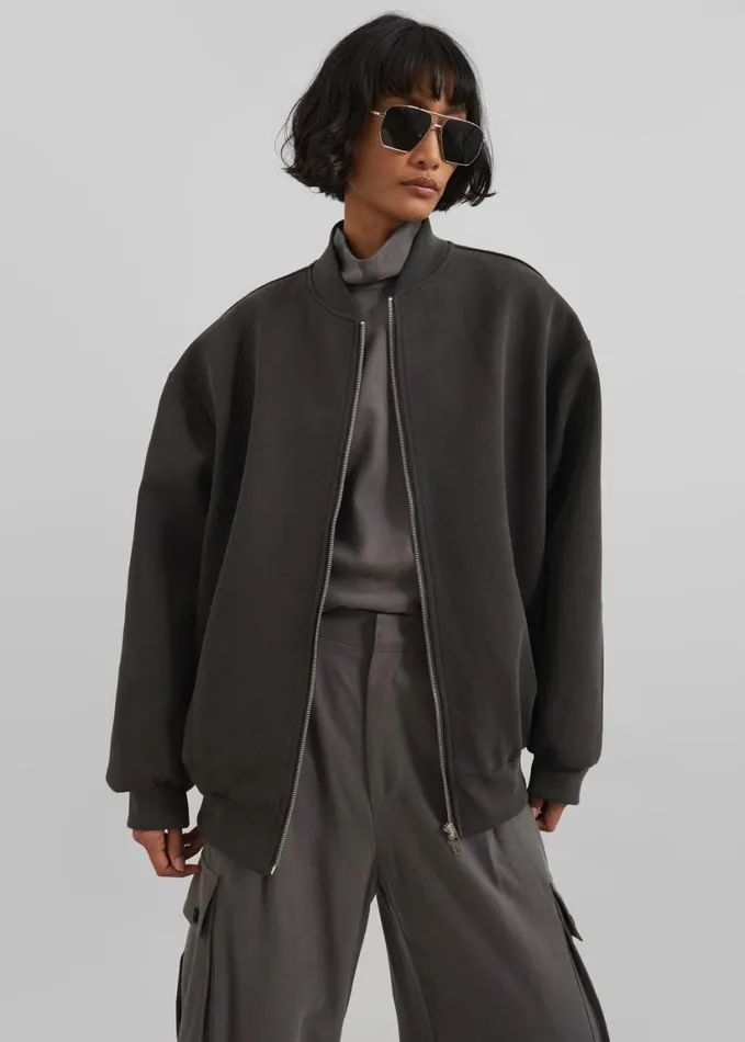 Outerwear Women The Frankie Shop Jura Cotton Bomber Jacket 8211 Charcoal