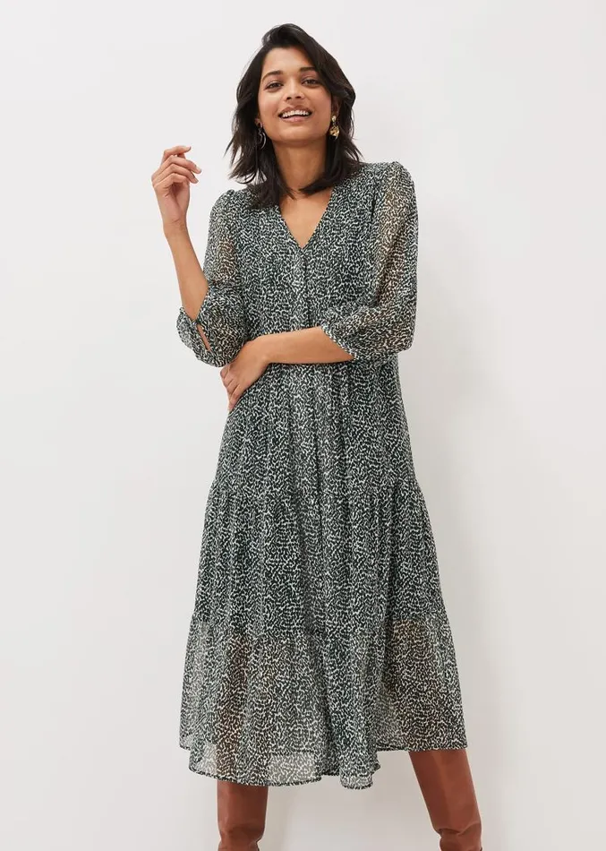 Penele Ditsy Print Chiffon Midi Dress Greenivory Women Phase Eight Dresses