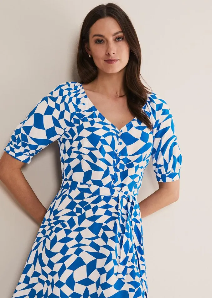 Penele Geo Swing Dress Blue Women Phase Eight Dresses