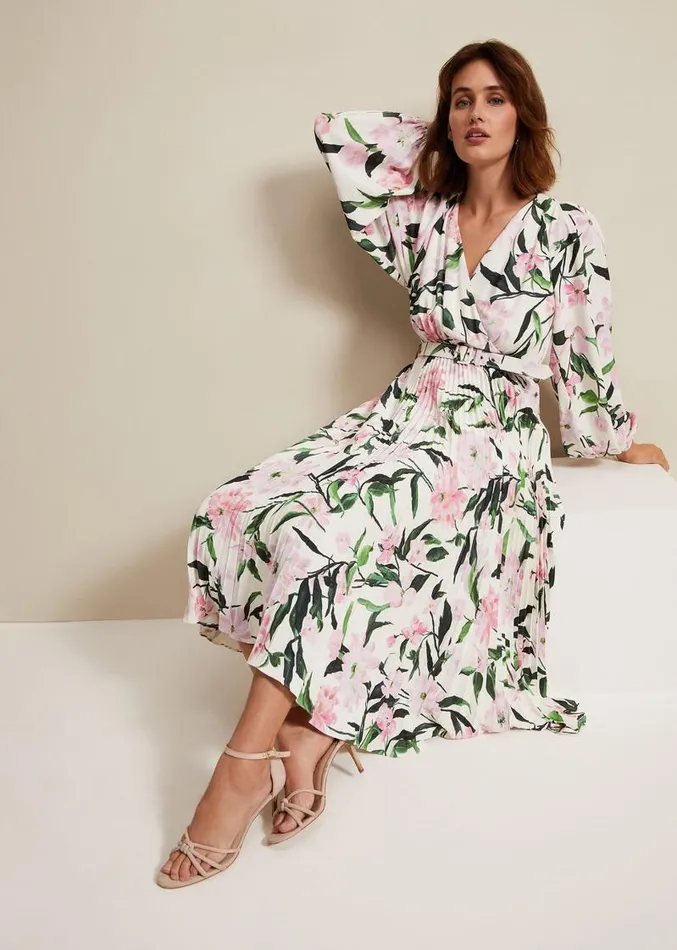 Penny Floral Pleat Midi Dress Multicoloured Women Phase Eight Dresses