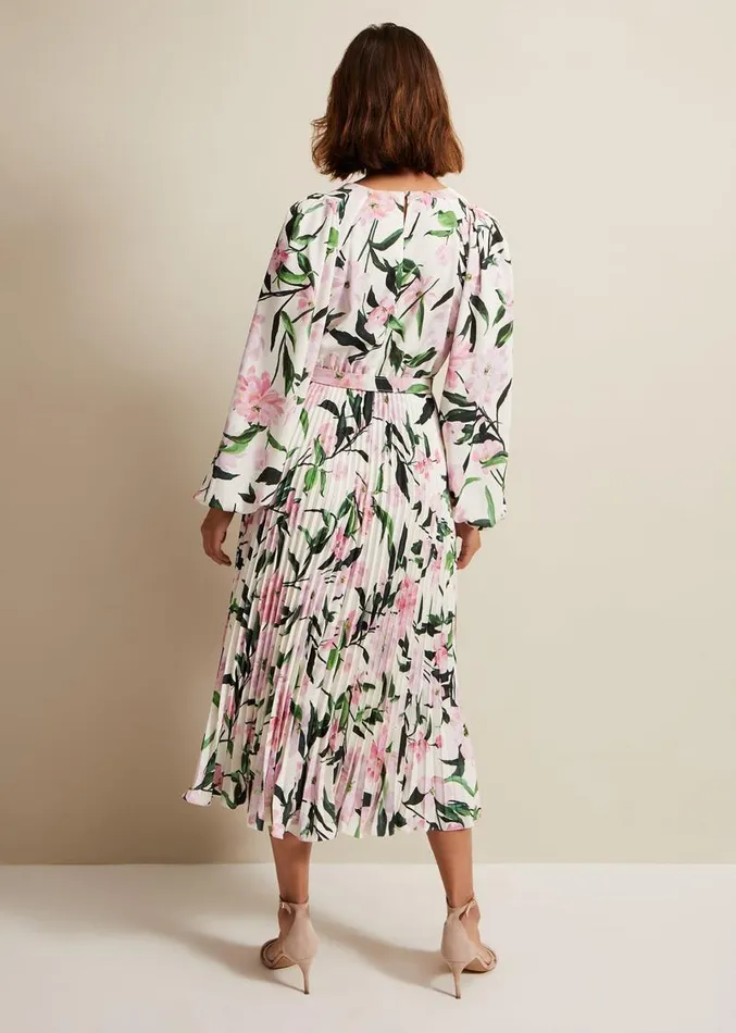 Penny Floral Pleat Midi Dress Multicoloured Women Phase Eight Dresses
