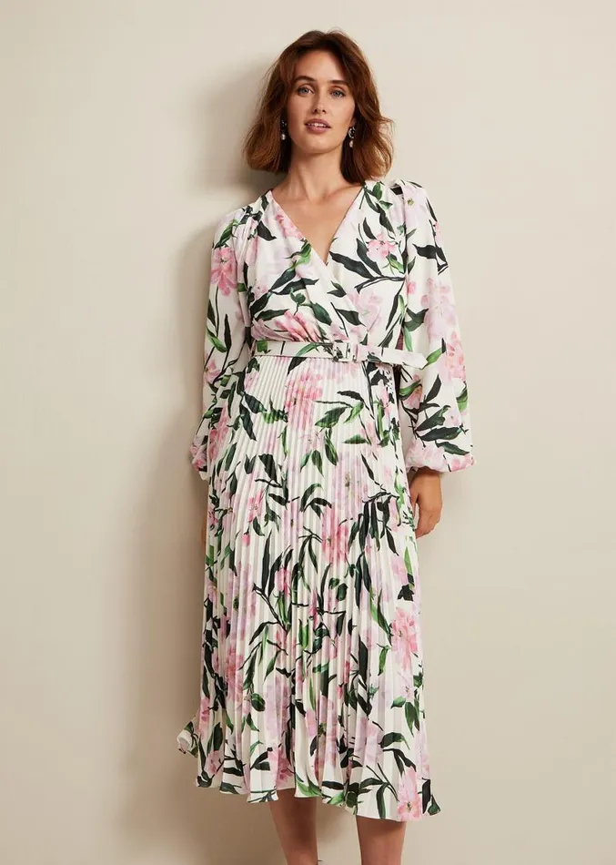 Penny Floral Pleat Midi Dress Multicoloured Women Phase Eight Dresses