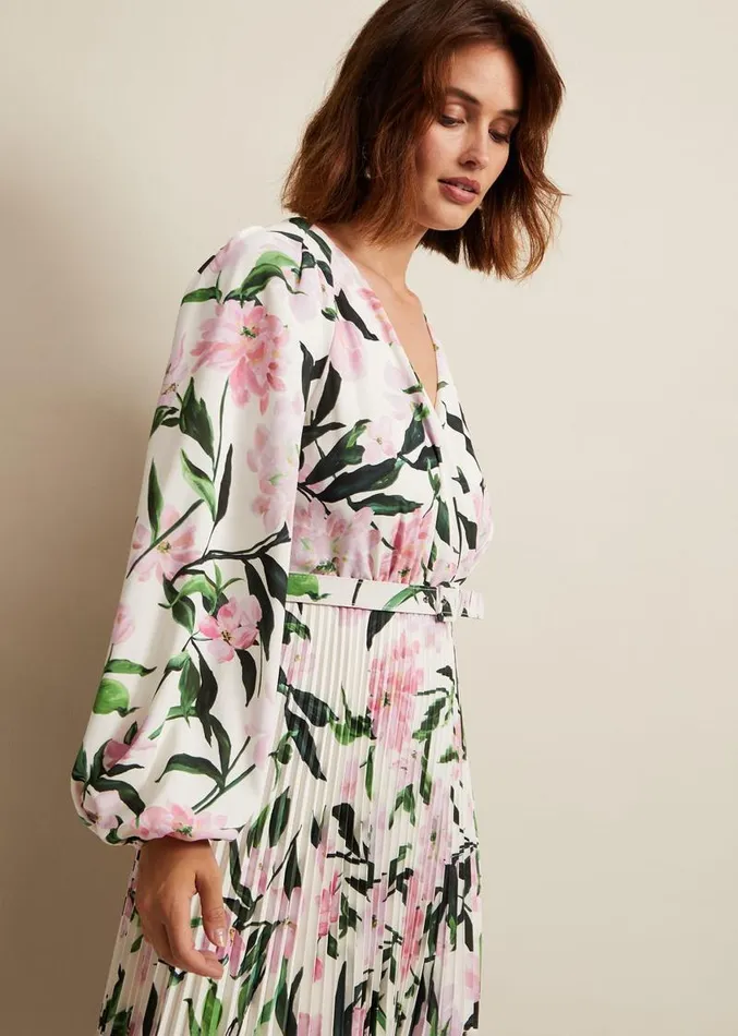 Penny Floral Pleat Midi Dress Multicoloured Women Phase Eight Dresses