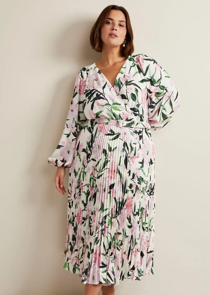 Penny Floral Pleat Midi Dress Multicoloured Women Phase Eight Dresses