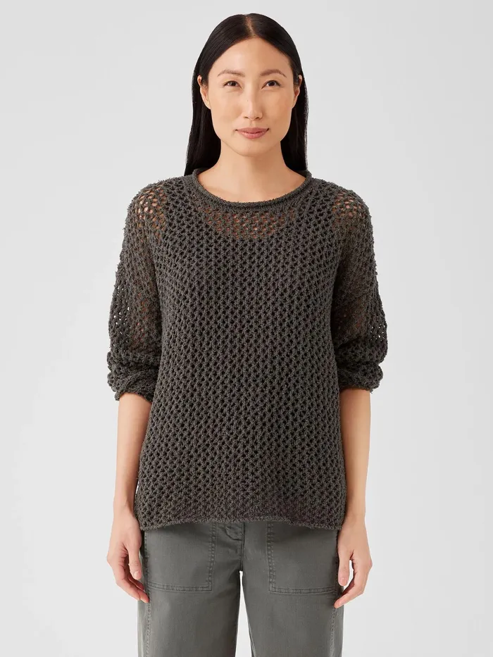 Peruvian Organic Cotton Boucle Crew Neck Top Black Women Eileen Fisher Sweaters and Cardigans Peruvian Organic Cotton Boucle Crew Neck Top Black Women Eileen Fisher Sweaters and Cardigans