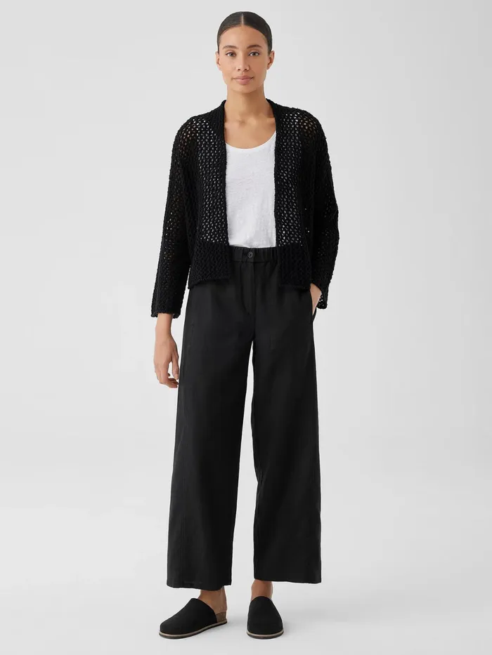 Peruvian Organic Cotton BoucleHigh Collar Cardigan Black Women Eileen Fisher Sweaters and Cardigans