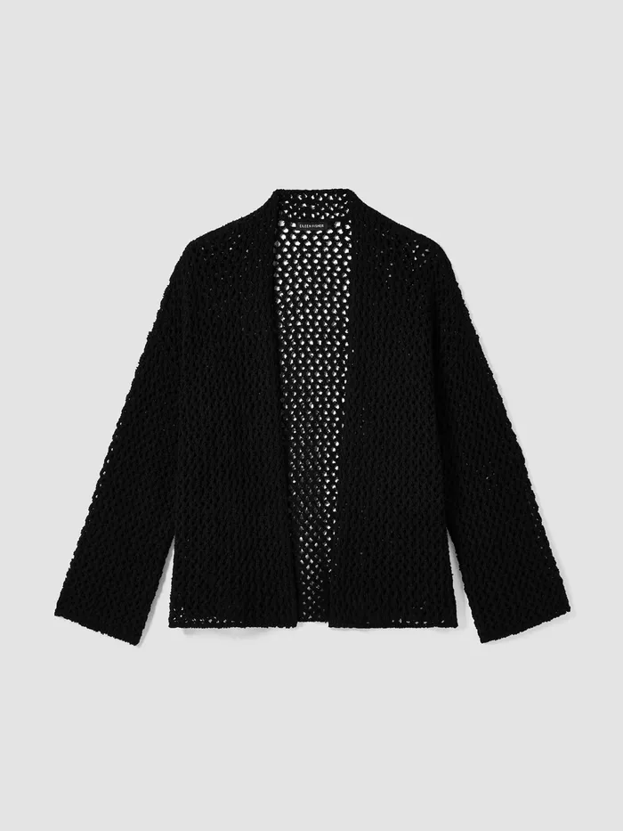 Peruvian Organic Cotton BoucleHigh Collar Cardigan Black Women Eileen Fisher Sweaters and Cardigans