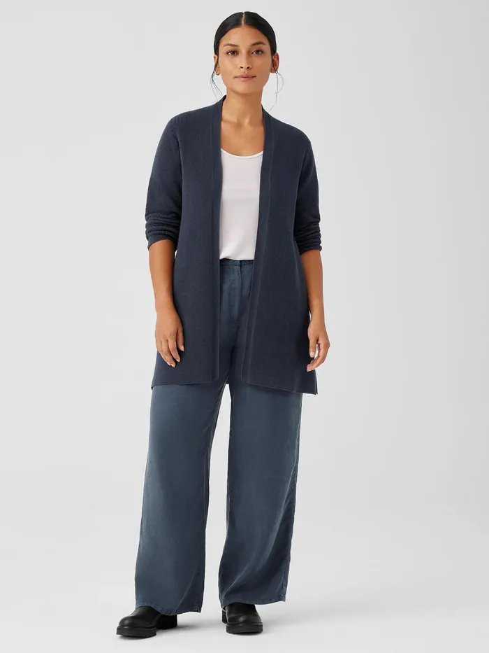 Peruvian Organic Cotton Crepe Cardigan Ocean Women Eileen Fisher Sweaters and Cardigans