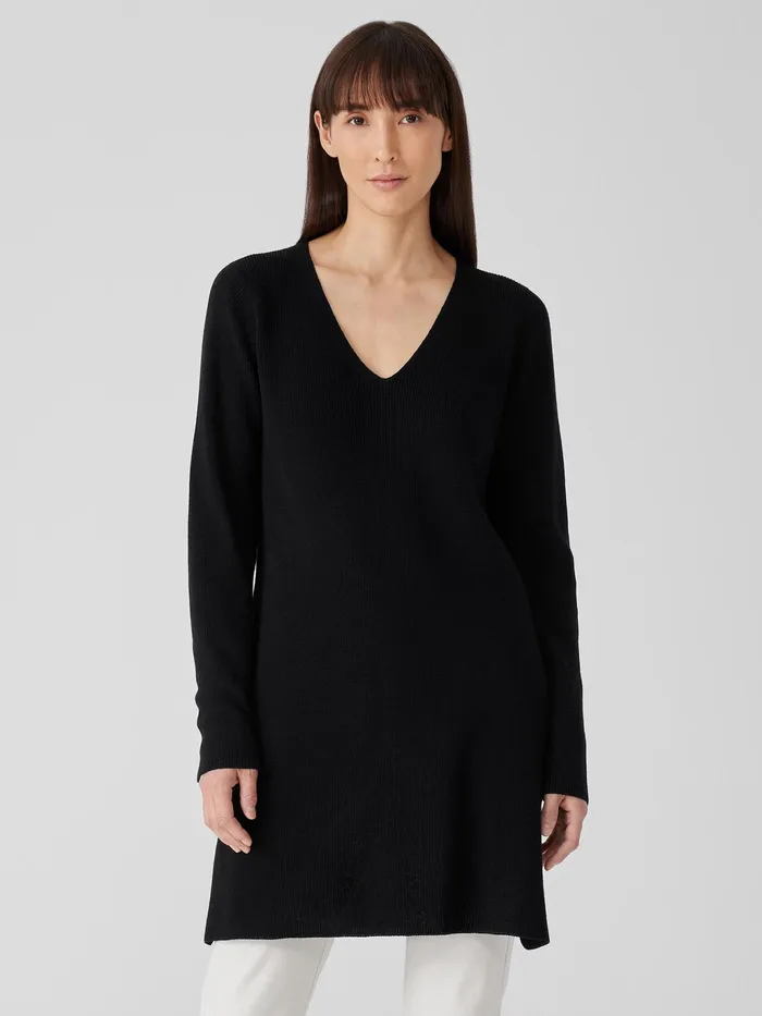 Peruvian Organic Cotton Crepe VNeck Long Top Black Women Eileen Fisher Sweaters and Cardigans Peruvian Organic Cotton Crepe VNeck Long Top Black Women Eileen Fisher Sweaters and Cardigans