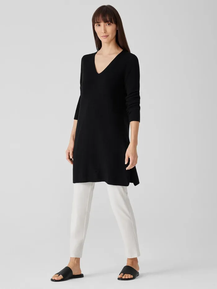 Peruvian Organic Cotton Crepe VNeck Long Top Black Women Eileen Fisher Sweaters and Cardigans