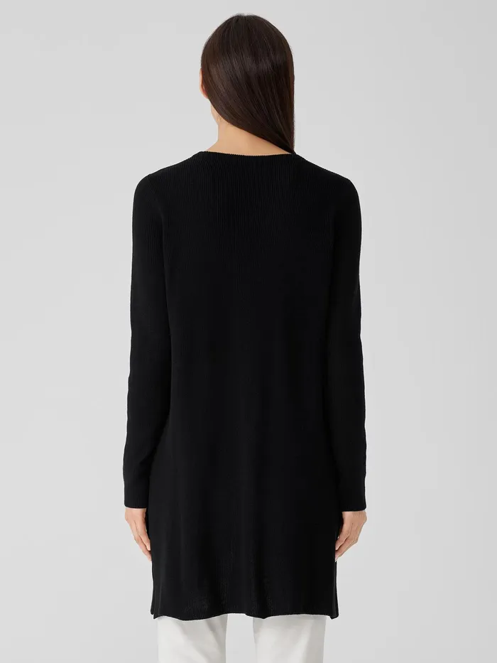 Peruvian Organic Cotton Crepe VNeck Long Top Black Women Eileen Fisher Sweaters and Cardigans