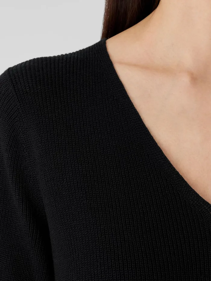 Peruvian Organic Cotton Crepe VNeck Long Top Black Women Eileen Fisher Sweaters and Cardigans