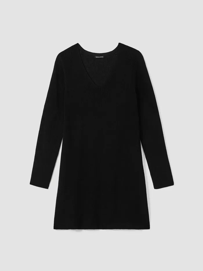 Peruvian Organic Cotton Crepe VNeck Long Top Black Women Eileen Fisher Sweaters and Cardigans