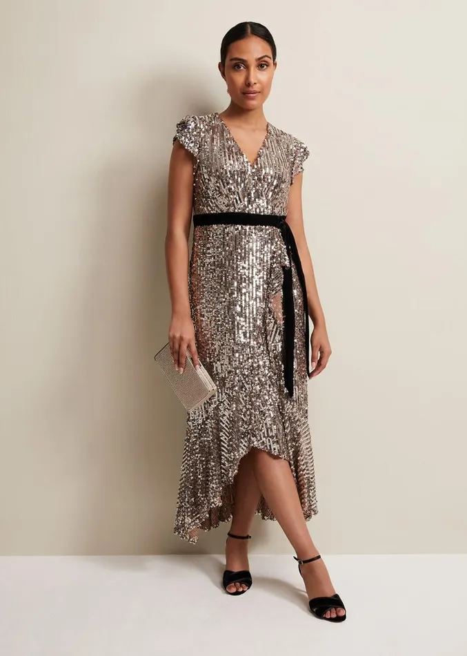 Petite Enja Sequin Maxi Dress Gold Women Phase Eight Dresses
