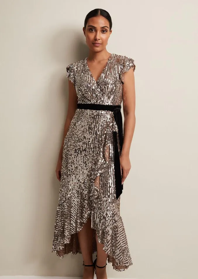 Petite Enja Sequin Maxi Dress Gold Women Phase Eight Dresses
