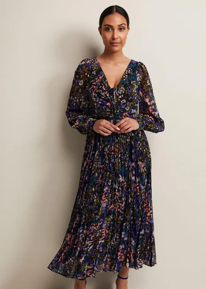 Petite Kindra Floral Pleated Midi Dress Multicoloured Women Phase Eight Dresses Petite Kindra Floral Pleated Midi Dress Multicoloured Women Phase Eight Dresses