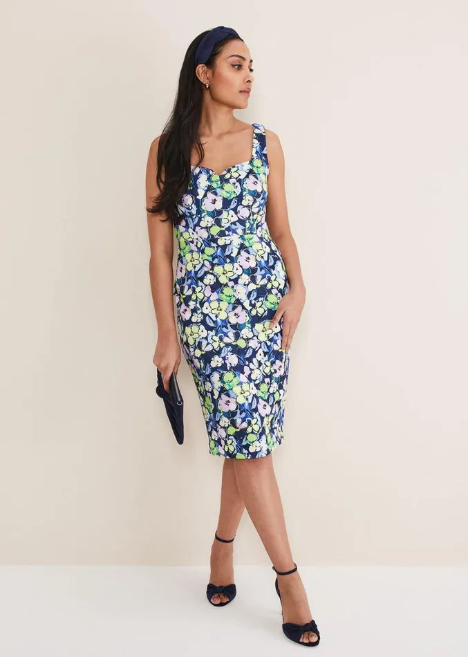 Petite Loretta Printed Scuba Dress French Navy Multi Women Phase Eight Dresses Petite Loretta Printed Scuba Dress French Navy Multi Women Phase Eight Dresses