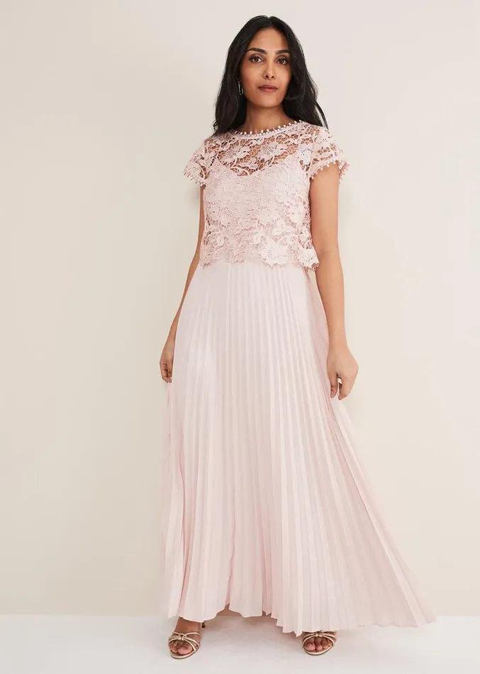 Petite Michelle Lace Pleated Maxi Dress Antique Rose Women Phase Eight Dresses