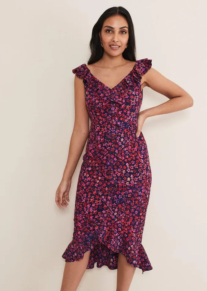 Petite Viola VNeck Ditsy Frill Dress Navymulti Women Phase Eight Dresses
