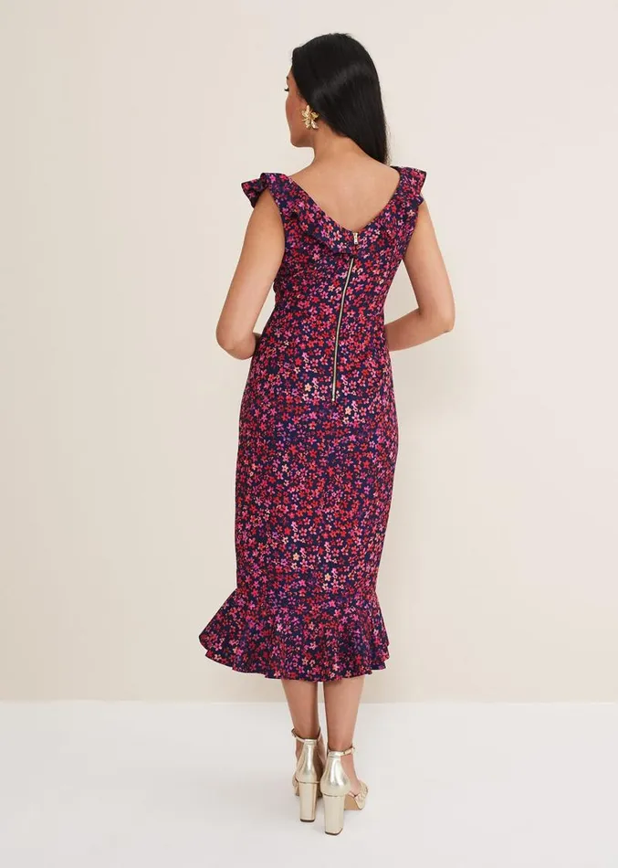Petite Viola VNeck Ditsy Frill Dress Navymulti Women Phase Eight Dresses